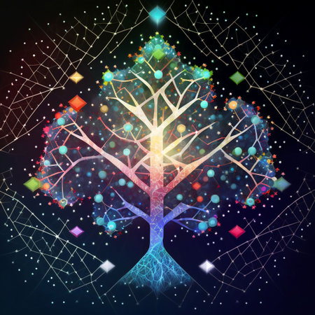 Abstract tree with colorful lights on dark background. Vector illustration.の素材