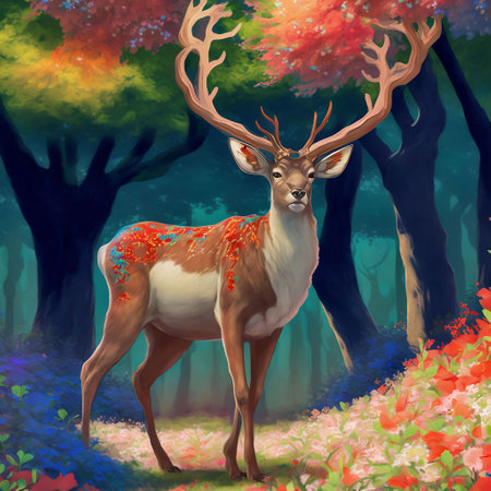 Deer in the forest. Digital painting of a wild deer.の素材