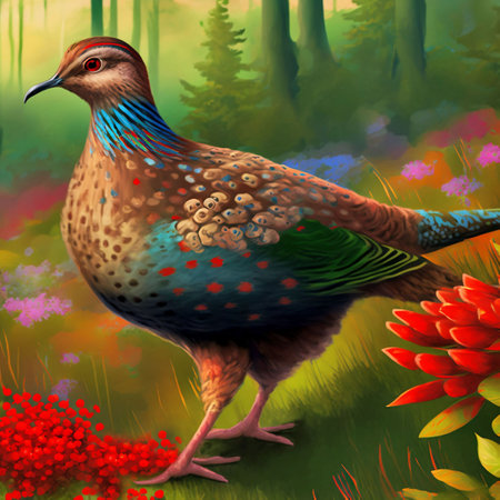 Pheasant in the forest. Illustration of a bird.の素材