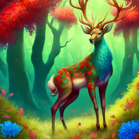 Deer in the forest. Digital painting with a fairy tale.の素材