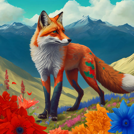 cartoon scene with fox in the meadow - illustration for childrenの素材