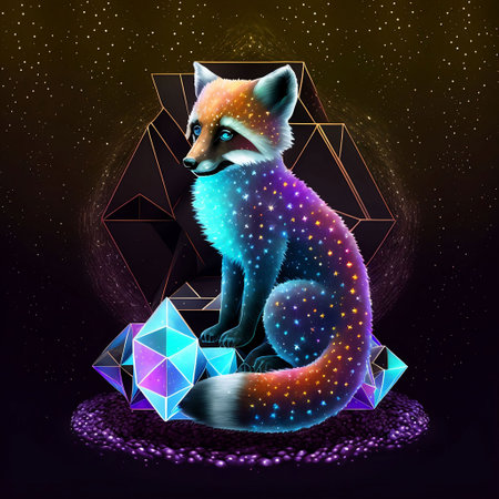 Fantasy image of a fox with polygonal geometric background.の素材