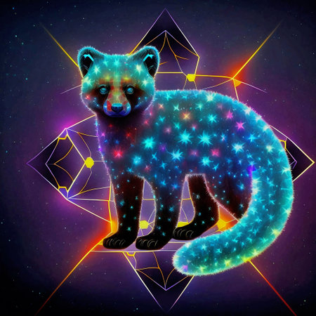 Illustration of a red panda on a cosmic background with starsの素材
