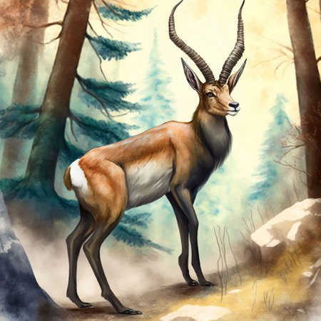 Digital painting of a gazelle in the forest. illustrationの素材