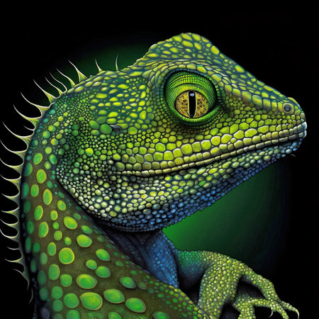 Chameleon on a black background. 3D rendering. Computer digital drawing.の素材