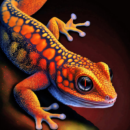 Gecko on a black background. Digital painting. 3d renderingの素材