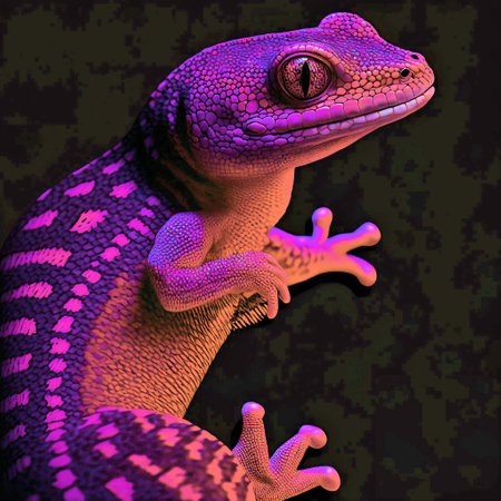 Gecko lizard on a dark background. 3d illustration of a lizard.の素材