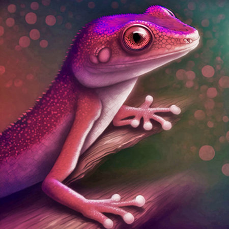 Pink gecko lizard sitting on a tree branch with bokeh backgroundの素材