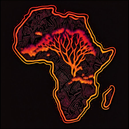 Map of Africa with trees in the style of the 80s.の素材
