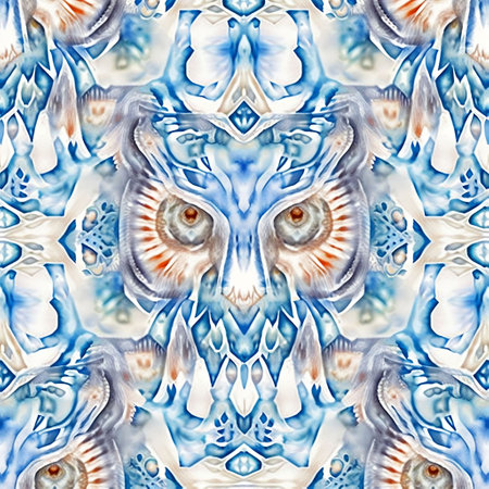 Seamless pattern of blue and white abstract fractal shapes. Computer generated graphics.の素材