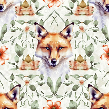 Seamless pattern with watercolor foxes. Hand drawn illustration.の素材