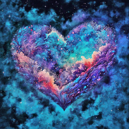 Watercolor heart in cosmic space. Colorful illustration for your designの素材