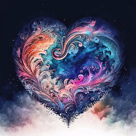 Ornamental heart on a dark background. Hand drawn illustration.の素材