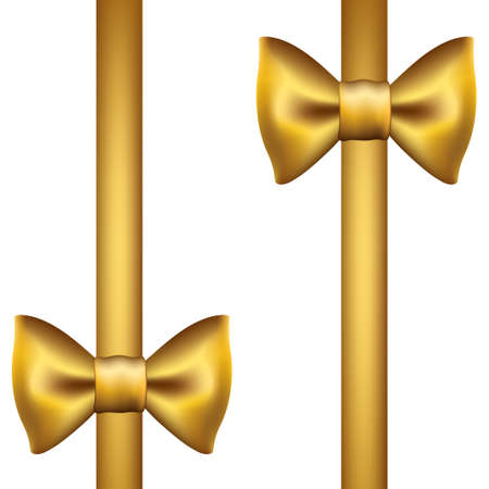 The silk golden ribbon with a bow. Gift. Packaging. On a white background.のイラスト素材