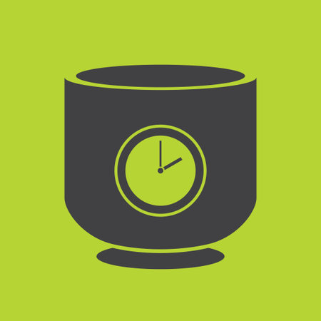 The black silhouette of a cup. A cup with a timer. A cup with a dial. Lunch break. Green background.