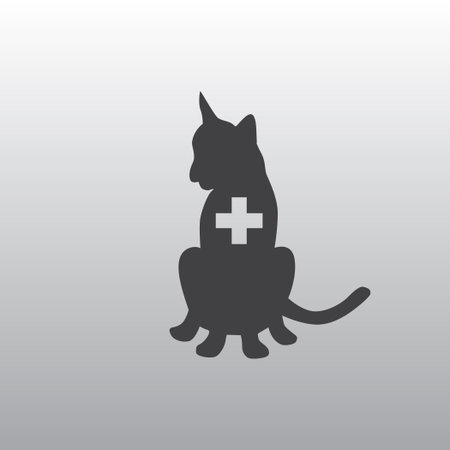 Help animals. Medicine for pets. Cat on a white background. Silhouette of cat profile.のイラスト素材