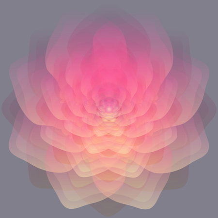 Bright pink abstract flower on a gray background. Translucent petals.