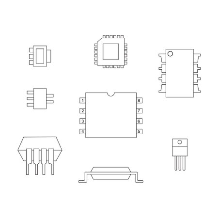 A set of chips on a white background. A schematic picture of different types of chips.のイラスト素材