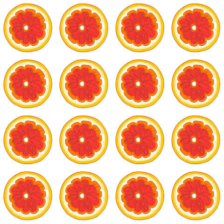 Ripe grapefruit on a white background. Bright fruit. Seamless image. The pattern of the rows.のイラスト素材