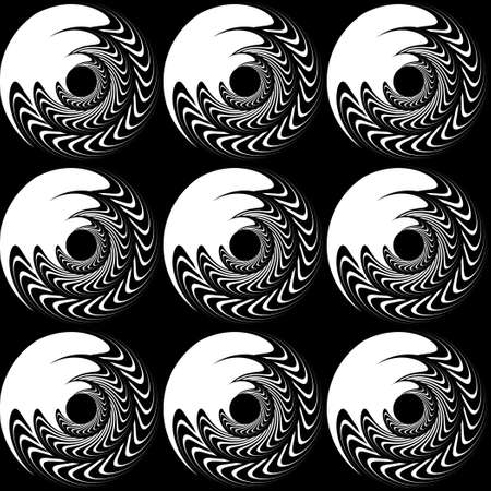 Circles and swirls on a black background. Monochrome background. Engraving style.のイラスト素材