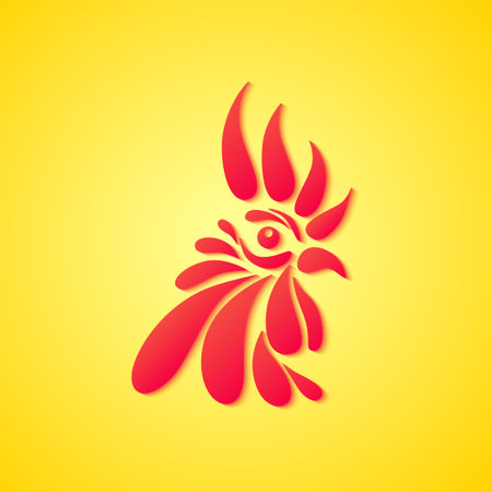 a head of red rooster on a yellow background. Bright image.のイラスト素材