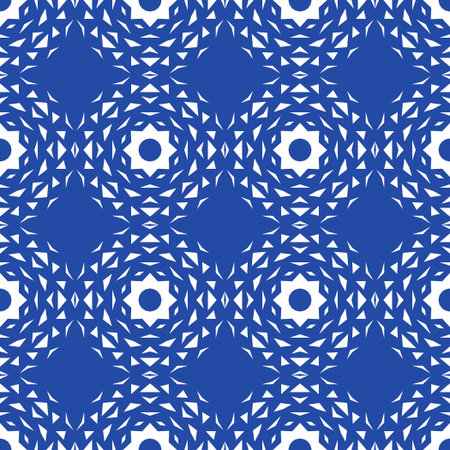 Seamless abstract background with white geometrical shapes. Blue background. The contrast image.