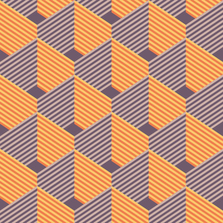Seamless pattern with strips and cubes. Warm tones. Isometric style.のイラスト素材