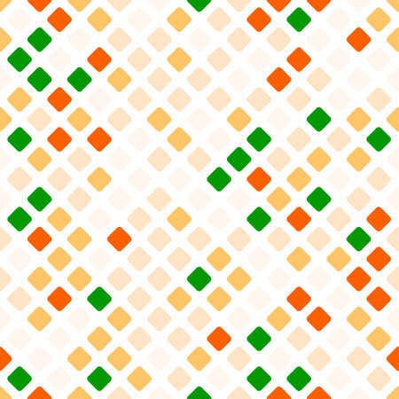 Seamless pattern of various squares in warm shades on a white background. Geometric vector mosaic.のイラスト素材