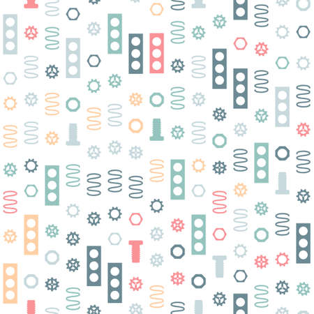Seamless pattern of the elements of the mechanisms on a white background. Light colors.のイラスト素材