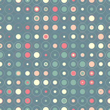 Seamless pattern of geometric circles on a green background. Optical illusion of motion circles.のイラスト素材