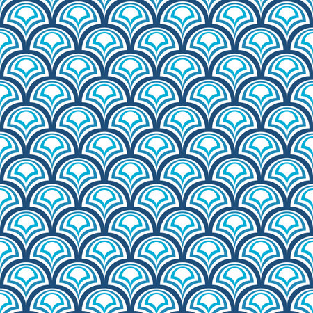 Abstract seamless background with a pattern in the form of a blue fish scales. White background.のイラスト素材