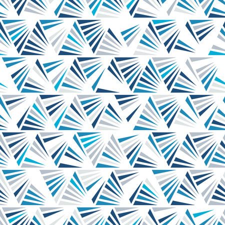 Seamless bright pattern of blue triangle on a white background.