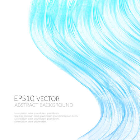 Abstract background with many distorted blue lines. Blue wave on white background.のイラスト素材