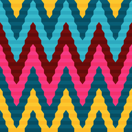Seamless bright pattern of zigzags retro style. Contrasting colors. Ethnic style.のイラスト素材