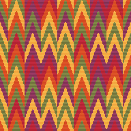 Seamless bright pattern of zigzags retro style. Contrasting colors. Ethnic style.のイラスト素材