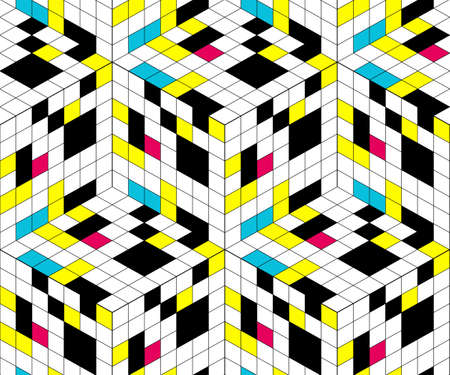 Abstract seamless pattern from cubic elements. Movement of colors and shapes. Diagonal lines.のイラスト素材