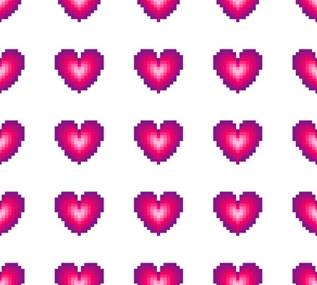 Seamless pattern of hearts on a white background. Retro style. Spriting.のイラスト素材
