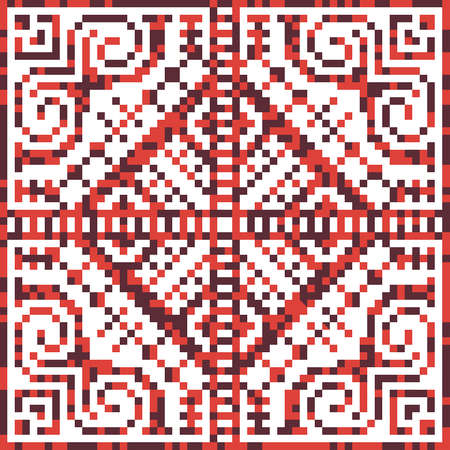 Seamless pattern in ethnic style. Pixel art. Geometric texture of the squares.のイラスト素材