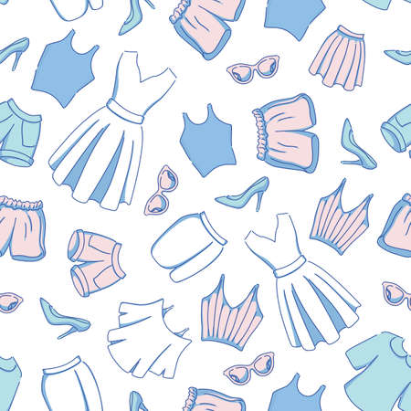 Seamless pattern with images of different types of clothing. A pattern for clothing stores.の写真素材
