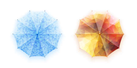 A set of bright images of umbrellas. Vector illustration. Protection from rain and sun. Rest in the open air.のイラスト素材