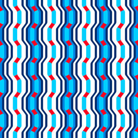 Abstract seamless pattern with waves and curves of geometric shapes. Bright colors.のイラスト素材