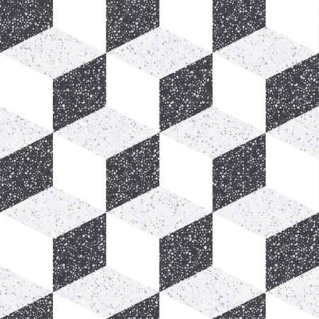 Tiles made of natural stone. Small geometric texture of the treated stones and pebbles. Strict, contrast, monochrome shades of colors. Seamless pattern for the floor and walls in the bathroom.のイラスト素材