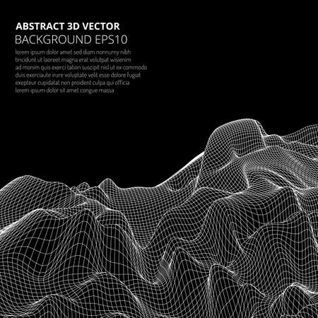 Modeling virtual reality. Abstract 3D image of mountains, hills or the bottom of the ocean.のイラスト素材