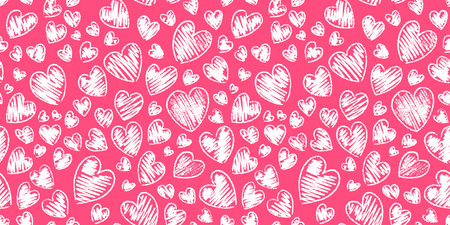 Romantic seamless pattern with cute images of hearts on a white background. The style of children's...
