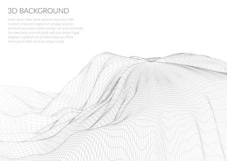 Abstract 3D image of a mountain with a polygonal mesh. View from a great height. Landscape on a white background. Stock vector illustration.のイラスト素材