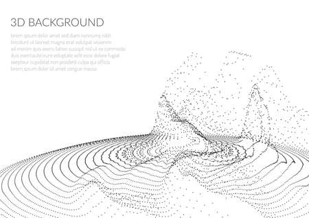 Abstract background with particles. Volumetric figures and waves of particles. Optical illusion of vibrations.のイラスト素材