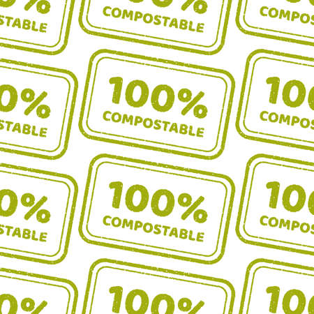 Seamless pattern with inscriptions. Stamps with texture. Compostable polymer products and materials.のイラスト素材