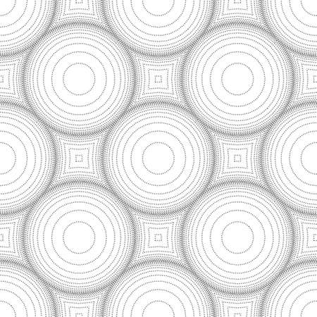 Abstract seamless pattern of rings and dots. Optical illusion of image volume. Geometric texture. Stock vector illustration.のイラスト素材