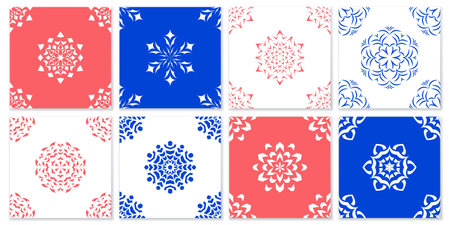 A set of seamless winter patterns with snowflakes. Design for Christmas packaging or fabrics.