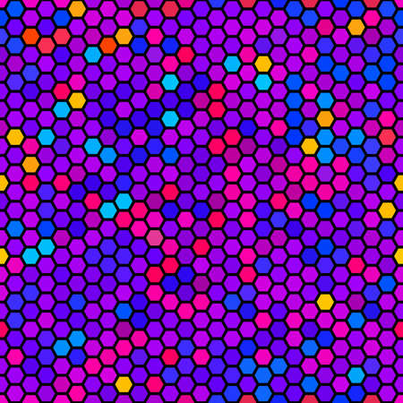 Abstract seamless pattern with texture of hexagons. Bright and juicy shades of color.のイラスト素材